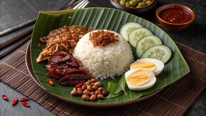 Nasi Lemak. Nasi Lemak is the national dish of Malaysia: Flavored Rice on Coconut Milk