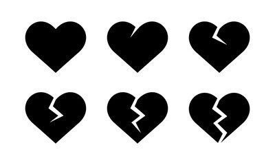 Broken heart icon set.