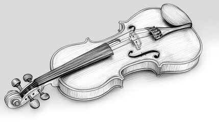 Obraz premium A detailed pencil sketch of a violin with its strings and wood grain texture.