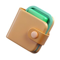 3D Wallet Icon with Green Cash Digital Finance Illustration