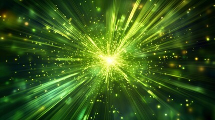 Naklejka premium Abstract green energy burst with light rays and particles.
