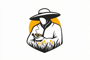 Minimalist Beekeeper Logo Black and White Design for Honey, Agriculture, and Farming Businesses