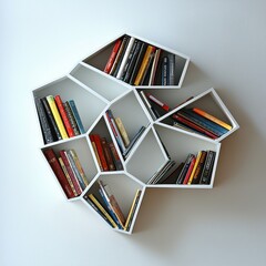 A geometric bookshelf with an asymmetrical modern design