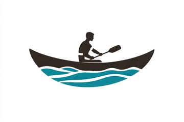 Minimalist Black and White Kayak Logo Design Person Kayaking on Water