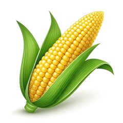 A vibrant, sun-kissed ear of corn, bursting with golden kernels, nestled in its protective green husk, a symbol of summer's bounty and harvest abundance.