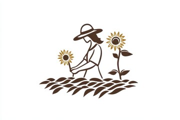 Minimalist Sunflower Gardener Logo Black and White Illustration