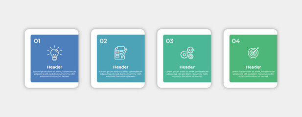Four step process with icons and text.