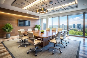 Fototapeta premium Modern Conference Room: Sleek Boardroom Interior Design for Business Meetings