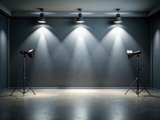 Modern Empty Room with Dark Gray Walls and Spotlights - Architectural Interior Design Stock Photo