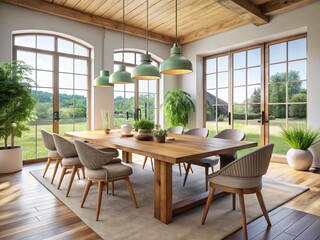 Modern Farmhouse Dining Room with Ample Copy Space - Stylish Interior Design