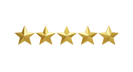 Five Stars Rating: Gold Stars Image on Transparent  background