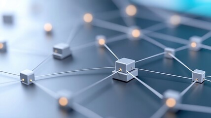 Abstract network representation with nodes and connections on a blue surface, highlighting digital communication.