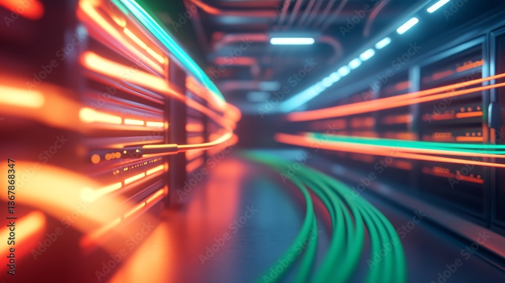 Aufkleber Server racks are neatly arranged in a modern data center, with glowing green and orange cables highlighting the advanced technology and efficient organization