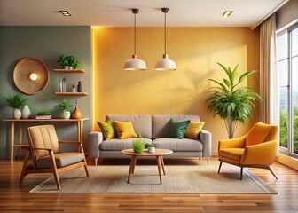 Modern Lounge Interior Design: Comfortable Sofa and Armchair in Stylish Living Room