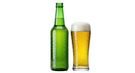 Isolated Beer Bottle and Glass