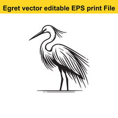 Vector Egret or Heron, standing and flyind