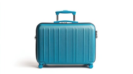 Stylish Blue Rolling Suitcase with Textured Hard Shell and Four Wheel Design on White Background