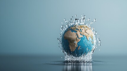 Splashing wave of water surrounding earth globe representing environmental protection climate action and sustainable development  Concept of eco friendly initiatives renewable energy