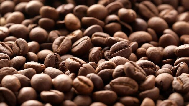 Close up of coffee beans. Coffee beans kept on rotating disk.