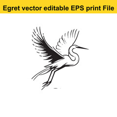 Vector Egret or Heron, standing and flyind