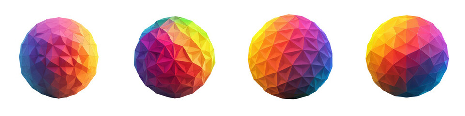 Captivating polygonal spheres in a dynamic kaleidoscopic arrangement of vibrant iridescent colors and geometric patterns
