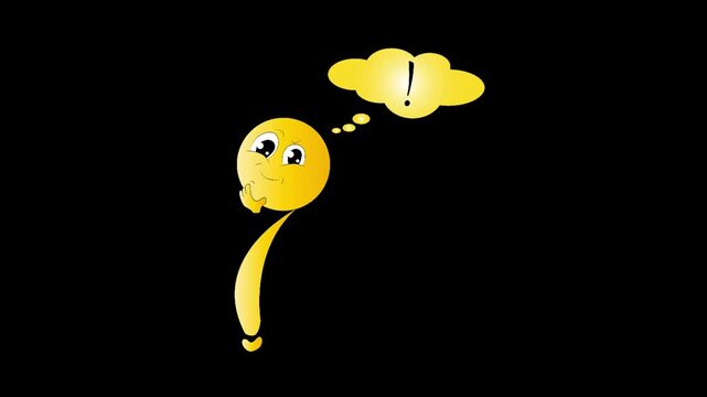 Video di un emoticon a forma di punto interrogativo che pensa a una soluzione e la trova in un punto esclamativo