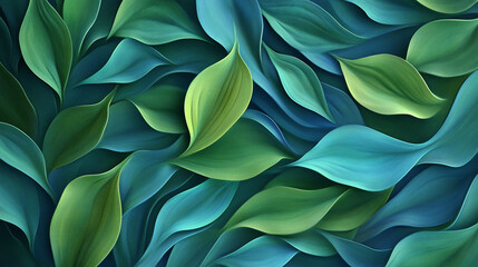 Obraz premium Abstract image of teal and green leaves, flowing organically creating a lush and vibrant texture, showcasing nature's elegance and tranquility, ideal for background or design