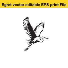 Vector Egret or Heron, standing and flyind