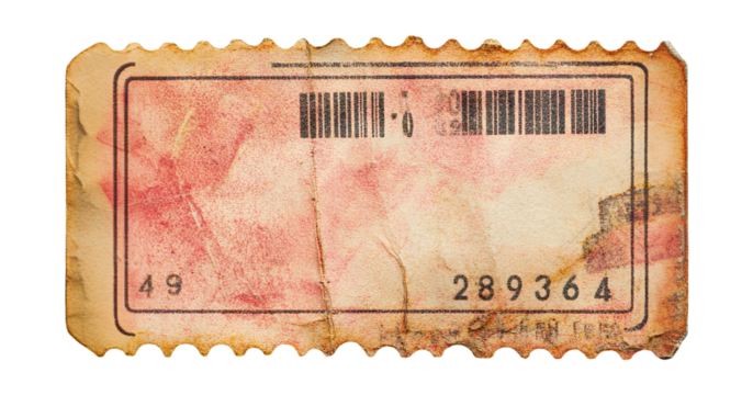Aged ticket, isolated on transparent cutout background