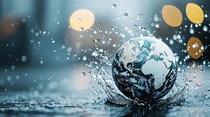 Naklejka premium Detailed 3D Render of Planet Earth Globe with Water Splash Conceptual Visualization of the Global Environment Climate and Ecological System