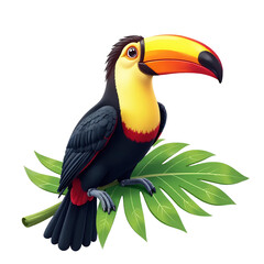 Fototapeta premium Cartoon-Toucan_on_Leaf-Tropical_Bird-Exotic_Wildlife