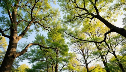 Obraz premium Graceful tree canopies swaying in a gentle breeze, calming nature