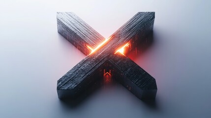Fiery Stone Cross with Molten Lava Glow Effect on white background