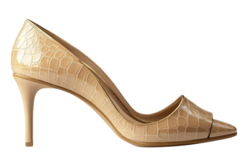 Elegant beige crocodile-embossed stiletto heels, a sophisticated choice for a special evening, exuding understated luxury with a sleek pointed toe and subtle cut-out detail.