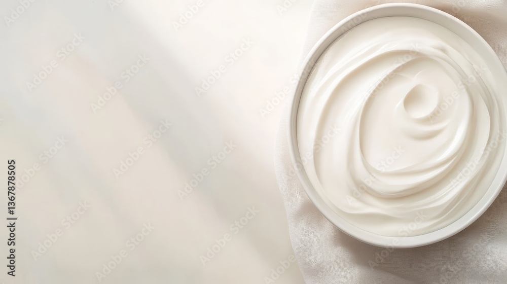 Aufkleber a top-down view reveals a smooth swirl of cream on a ceramic plate, illuminated by natural light tha
