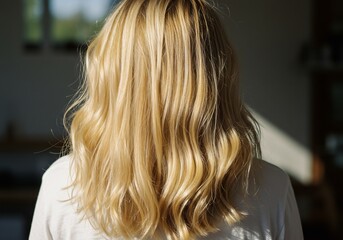 輝く金髪 柔らかな波状 優しい日差し浴びて