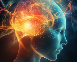 Mindfulness Perception Flow Conceptual illustration of vibrant thoughts.