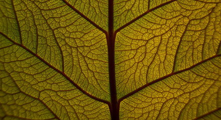 Obraz premium Abstract detail of backlit leaf veins creating organic patterns with a warm light