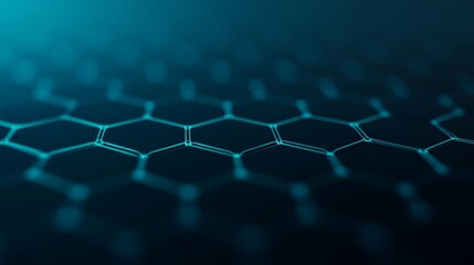 Hexagonal nodes float, interconnected by glowing teal lines on a navy backdrop, representing the dynamic flow of data within sophisticated network systems