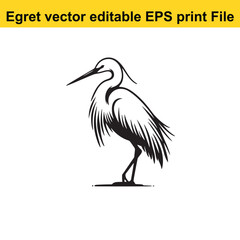 Vector Egret or Heron, standing and flyind