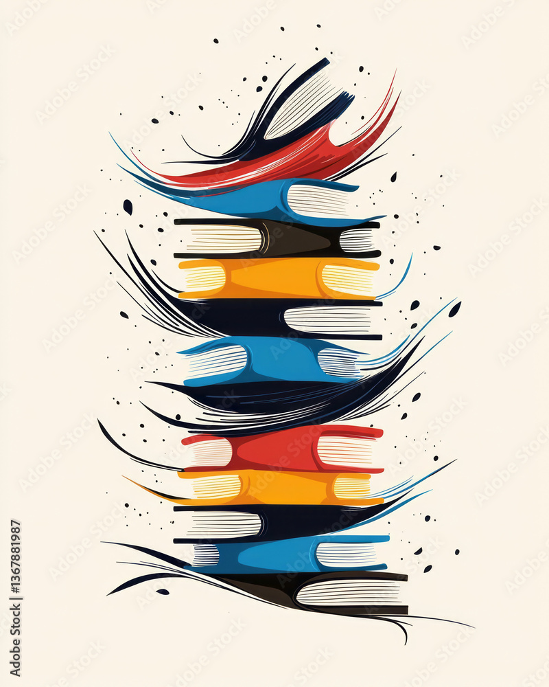 Fototapete A minimalistic yet intriguing design depicting multiple books stacked together, emphasizing visual