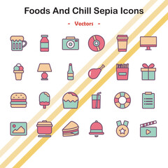 Foods And Chill Sepia Icons - Vectors