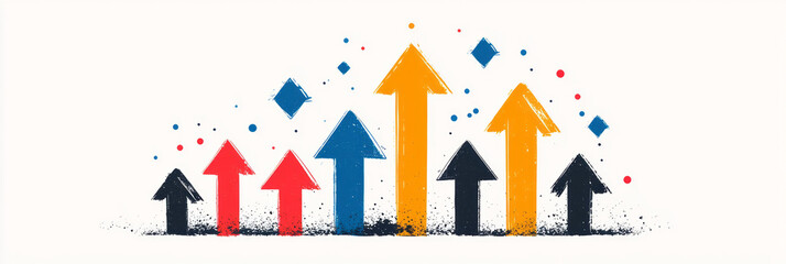 Vector graphic design of multiple vivid arrows pointing upward, highlighting the concept of growth,