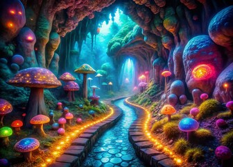 Mystical Cave Pathway: Glittering Abstract Food Photography