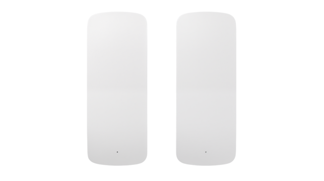 Two white wifi mesh router extenders on black background for home networking transparent background