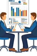 Two businessmen reviewing data charts at a meeting.