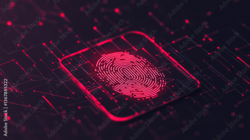 Poster a cybersecurity-themed design with a fingerprint scan overlaying secure digital files, symbolizing