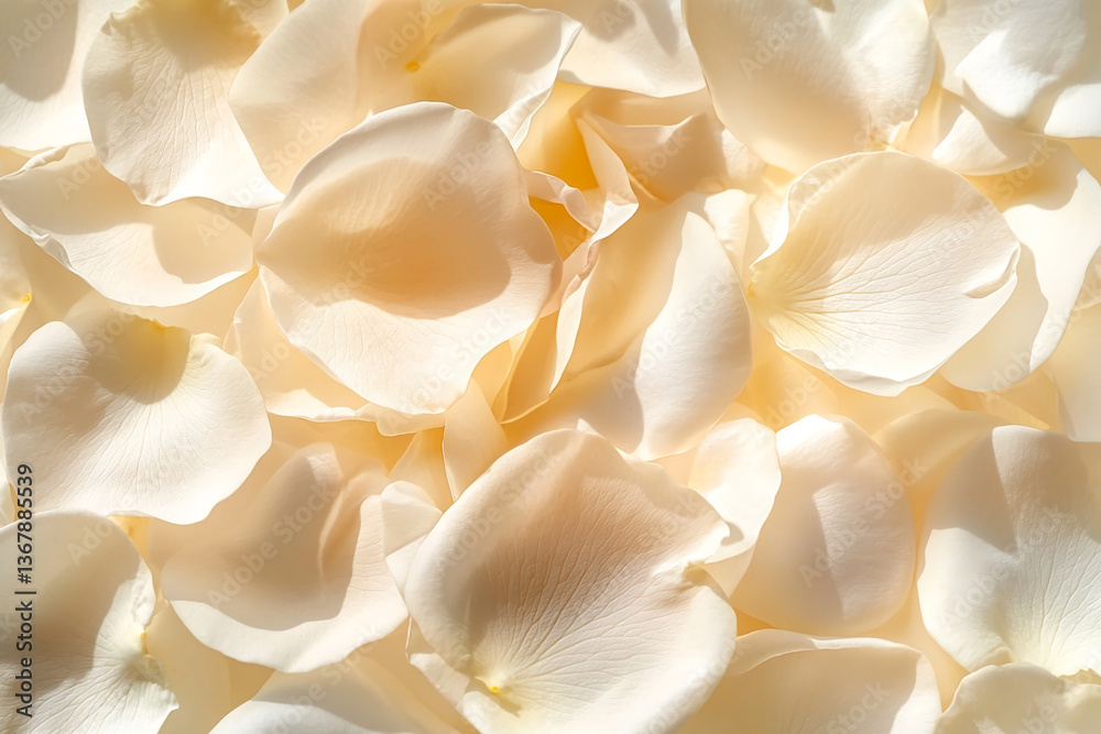 Poster close-up of delicate cream-colored rose petals, showcasing soft texture and subtle light variations.