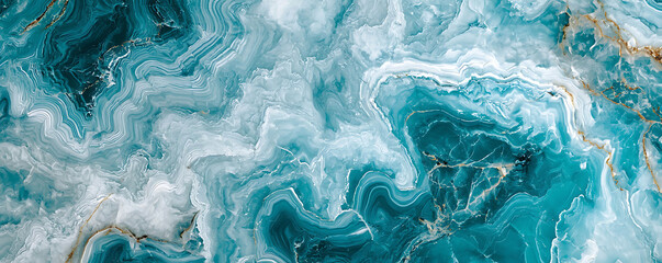 Naklejka premium Close-up of a bright turquoise marble surface featuring elegant veining in white and teal shades creating a sophisticated and natural stone background with depth