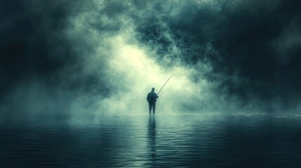 Gloomy angler in misty waters